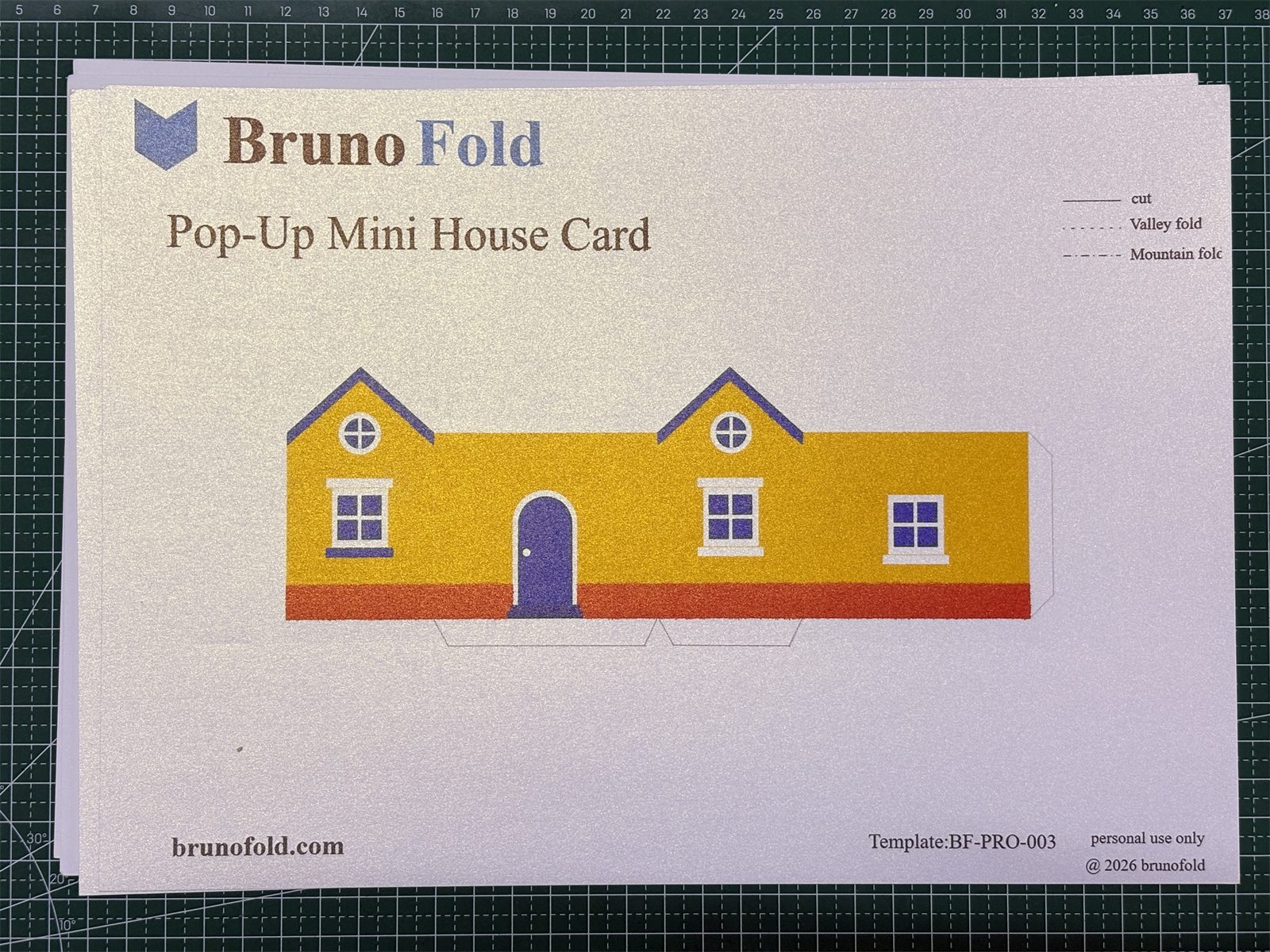 Printed pop-up mini house card template with cut and fold lines